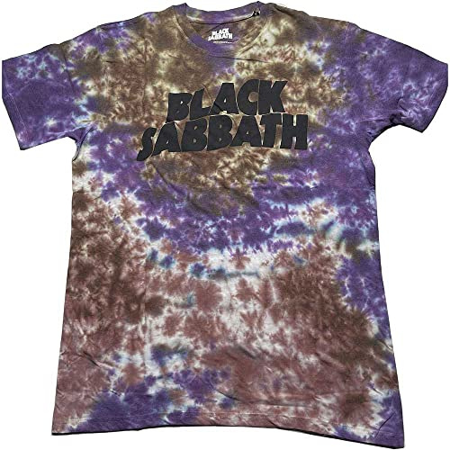 Black Sabbath T Shirt Wavy Band Logo Official Unisex Dye Wash Purple M