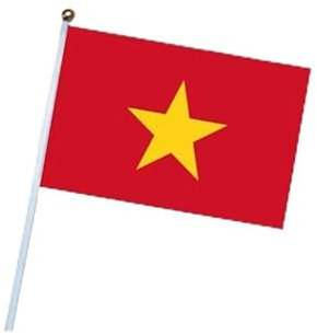 YCDtop 50 pcs Fan Acclamations Drapeau Vietnam Main Drapeau Ondulant avec Mât Drapeau 14 * 21 cm Polyester Double Face Motif