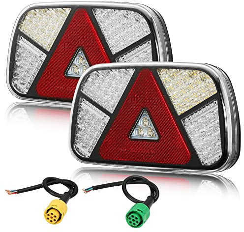 ETUKER 2 x LED-Rücklichter, LKW-Rücklicht, mit 2 x 30 cm langem 6-adrigem Kabelzug, 10 ~ 30 V, universelle wasserdichte Lampe für Wohnwagen/LKW/Wohnmobil/Anhänger