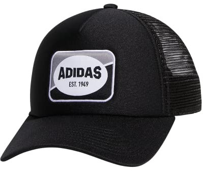 Adidas Men's Foam Front Mesh Back Snapback Adjustable Fit Trucker Hat, Black/White/Grey, One Size