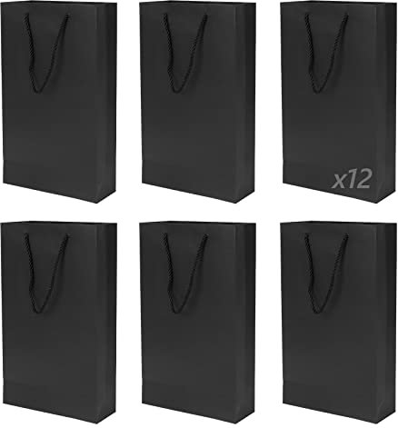12 Stk Geschenktüten Flaschen, Flaschentüten Wein 2 Flaschen, Weintasche Papier mit Griff, Kraftpapier Weinflaschenbeutel, Champagner Flaschentüten für Weihnachten,Hochzeit,Geburtstag,Ostern(Schwarz)