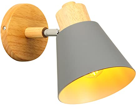 WOTTES Wandleuchte Trompete Log Wandleuchte rund Holzsockel Kronleuchter E27 Fassung für Schlafzimmer Gang Wohnzimmer Nachttisch. (Grau)
