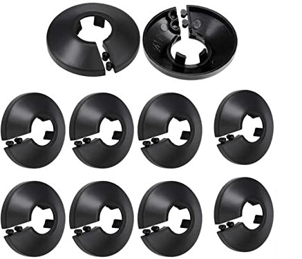 SuSohr Pack of 10 Plastic Radiator Pipe Collars Pipe Covers for 15 mm Diameter Pipe (Black)