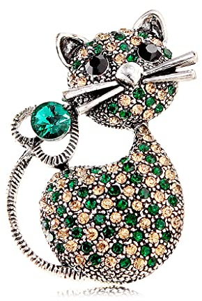 Broche en Forme de Chat Délicat Pull Clip Pin Strass Zircon Cubique Animal de Compagnie Décoration Broche pour Femmes Filles Écharpes de Revers Robe Sacs à Dos Bijoux Mignon Cadeaux, Métal, Zircon
