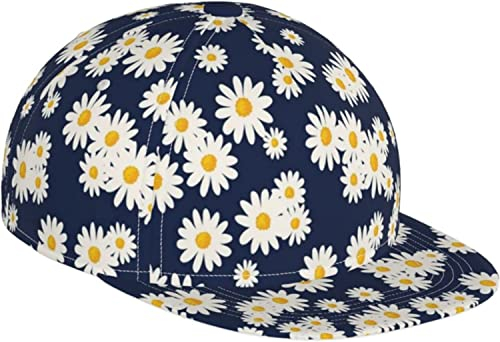 FJAUOQ Unisex Trucker Cap Snapback Dad Cap für Männer Frauen-Marineblaue Baseballkappe mit Blumen- und Gänseblümchenmuster