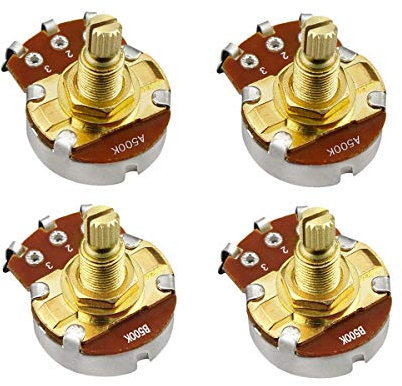 FLEOR 4PCS Full Size A500K B500K Potentiometer Guitar Tone Volume Control Pots L18mm Gold-plated Copper Long Split Shaft