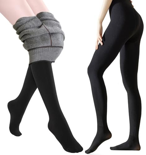 TOWINGO Thermo Leggings für Damen, 2 Stück Thermoleggings Winter, Hoher Taille Warme Gefütterte Leggings Mädchen, 320g, Schwarz