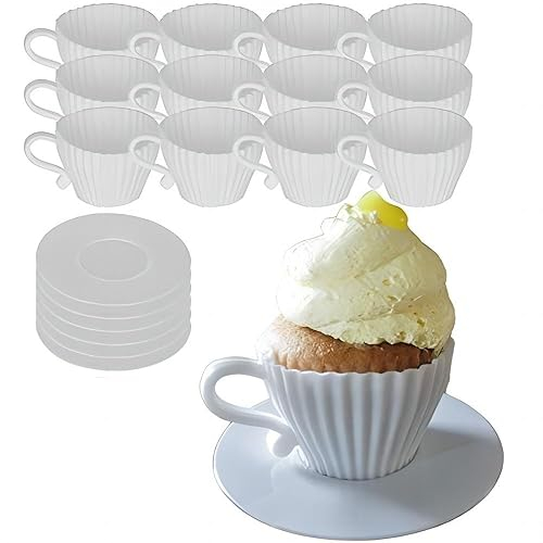 8 Pack Cupcake Molds Silicone TeacupTray Mold Cupcake Baking Mold Cakesicles Mold Paper Cup Non Stick Muffin Accessories Jelly Mold