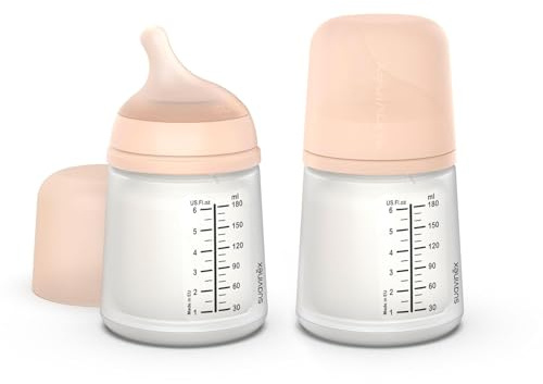 Suavinex, 2er Pack Anti-Colic Babyflasche Zero Zero, mit anpassbarem Silikon-Sauger (A), für Babys ab 0 Monaten und Neugeborene, speziell für Stillen, Muttermilch und Säuglingsnahrung, 180 ml, Fair