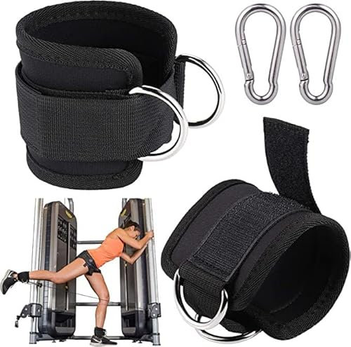 PIQIUQIU Lot de 2 sangles de cheville avec anneaux en D - Mousquetons - Pour fessiers et exercices du bas du corps - Accessoires de fitness pour hommes et femmes