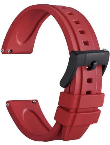 WOCCI 20mm Hevea Uhrenarmband für Herren, FKM Gummi Armband, Schnellverschluss, Schwarzer Schnalle Rot
