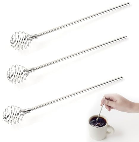 3Pcs Stainless Steel Coffee Stir Sticks, Spherical Mixing Spoon | Reusable hollow spring stirring sticks for coffee, milk, juices. Durable, easy to clean.