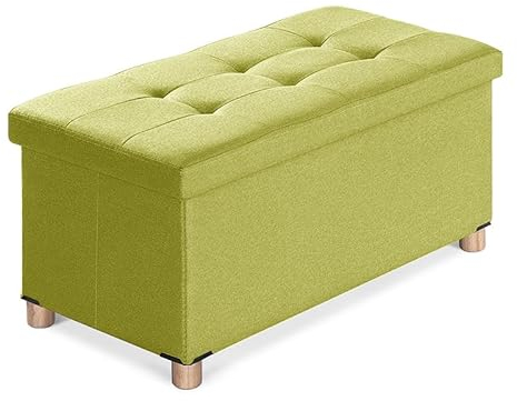 BRIAN & DANY Sitzbank mit Stauraum, Sitztruhe Sitzhocker Fußhocker, Faltbar Sitztruhe Sitzhocker mit Deckel, Grün, 76 x 38 x 38 cm