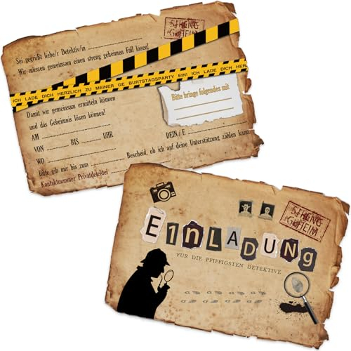 Tixlux 12 Einladungskarten zum Kindergeburtstag, 15 x 10 cm Detektivspiel Einladungskarten, Geburtstagseinladungen für Jungen und Mädchen, Geburtstagseinladungen Kinder Geburtstagsfeier Kinderparty