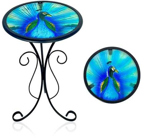 HONGLAND Beistelltisch für den Außenbereich, kleiner Outdoor-Tisch, 30,5 cm, runder Terrassen-Beistelltisch, Glas-Beistelltisch, Glas-Pflanzenständer, kleiner Bistro-Couchtisch für Garten, Terrasse,