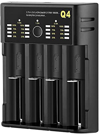Battery Charger, LCD 4-slot Battery Charger for AA and AAA Ni-MH Ni-CD Rechargeable Batteries, Fast Charging Function, Intelligent Battery Detection Technology, Black