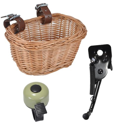 Bandits & Angels Vorteilspaket mit Zubehor für Starter Laufrad - Weidenkorb - Klingel - Ständer (Retro Grün)