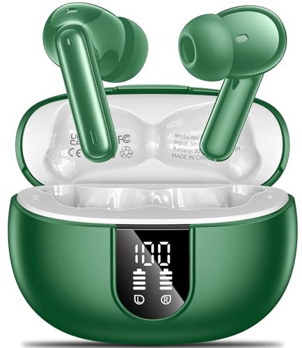 AOVOCE Auriculares Inalámbricos Bluetooth 5.3, 42H Cascos InalámbricosAuriculares Bluetooth HiFi Estéreo, Control Táctil Pantalla LED, Incorporado ENCCancelación de Ruido,Blanco Auriculares rrp99
