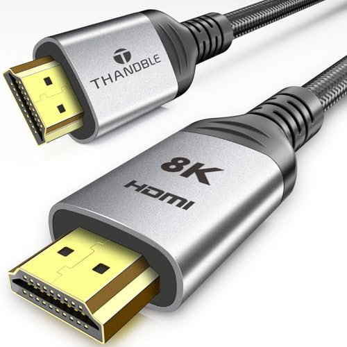 THANDBLE 8K@60Hz Long HDMI Cable 4.5M/15FT, 48Gbps 2.1 High Speed Gaming HDMI Nylon Braided Cord 4K@120Hz 144Hz eARC HDCP 2.2&2.3 Compatible for SoundBar, AVR, UHD TV, PS4/5, Monitor