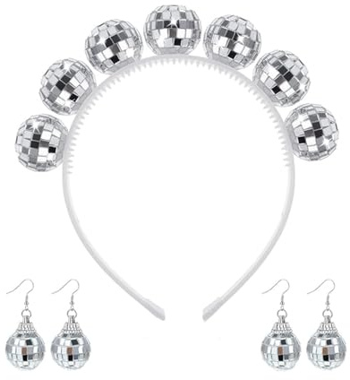2 Paar Teile und 1 Stück Discokugel Haarreif mit Reflektierender Spiegelkugel Accessoires Discokugel Stirnband Teile