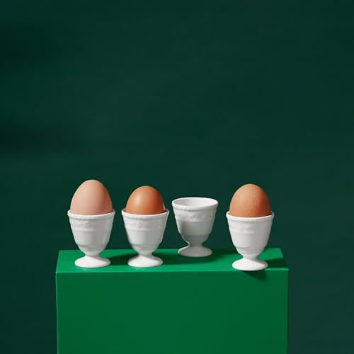 KPM Berlin KURLAND Eierbecher 6,5 cm Quattro-Set, Eggcup, handgefertigt aus weißem Porzellan, Eierhalter klassisches Dekor von 1790 (4)