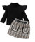 LUVCES Vetement Bebe Fille Manches Longue en Tricot à Volants Hauts + Elegant Mini Jupes à Carreaux 2 Pièces Vêtements Tenues d 'Automne Hiver Noir 12-18 Mois