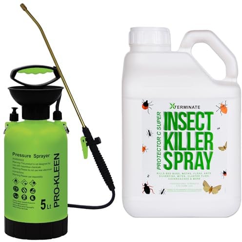 Xterminate Insect Killer Repellent Spray 5L Triple Action Insecticide - Kills Bed Bugs, Fleas, Moths, Ants & More - Unscented & Non-Staining Formula - Lasts for up to 6 Weeks with 5L Pump Sprayer
