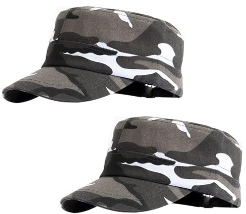 2 Pcs Unisex Grau Weiß Tarnfarbe Military Stil Army Cap Verstellbare Baseball Cap Flat Top Cap Sommer Sonnen Kappe für Herren Damen