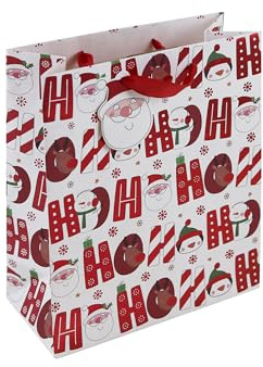 Eurowrap White Kraft Paper Christmas HoHoHo Gift Bag with Gift Tag - Medium - Eco Friendly Fully Recyclable - Gift Bag for Christmas