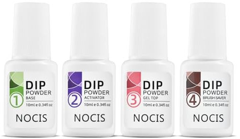 Juroupi NOCIS Dip Powder Base Coat Activator Top Coat Brush Saver 20ml*4 Dipping Powder Nail Art Accessories (10ML)