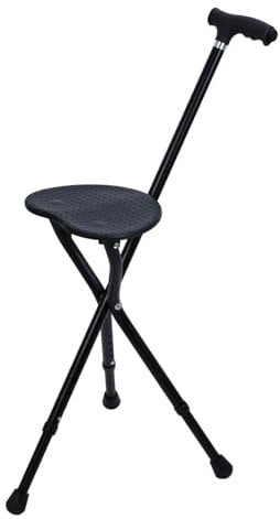 Tragbarer faltbarer Gehstock mit Sitz, höhenverstellbar, leichte Aluminiumlegierung, rutschfeste Spitze, faltbarer Gehstock für Senioren, Outdoor-Mobilitätshilfe, kompaktes Design, Schwarz