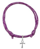 TALISMAN JEWELLERY Bracelet en argent 925 avec cordon Liberty Ajsutable - Croix Ankh de l'Égypte ancienne, croix égyptienne (8 mm x 11 mm de pièce), Argent