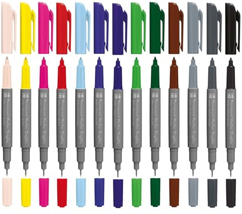 Marabu Graphix Permanent Marker XXL Set in 13 Farben, mit Doppelspitze 1-2 mm und 0,5 mm, brillante Farben, schnelltrocknende, alkoholbasierte Tinte, geruchsarm und wasserfest