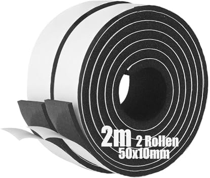 SDLDEER Foam Tape, Self Adhesive Foam Strip 50mm(W) X 10mm(T) X 2m(L) Weather Stripping Door Seal Strip, Draft Excluder for Windows Door, Anti-Collision, Weatherproof, Window Soundproofing(2 Rolls)