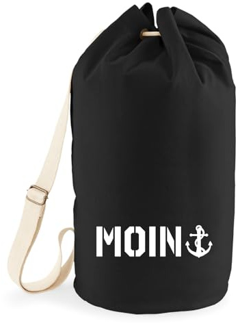 Huuraa Seesack Moin Anker Geschenk | Tasche 20 Liter Strandtasche Black Baumwolle Rucksack Geschenkidee Schwarze Sporttasche Duffle Bag mit Kordelzug Verschluss