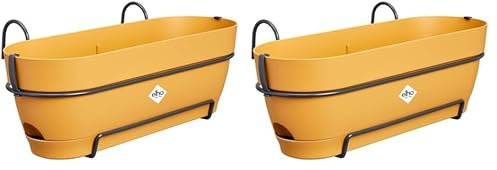 Elho Vibia Campana Balconnière Allin1 50 - Planteur pour Balcon - Ø 50.4 x H 17.7 cm - Jaune/Jaune Miel (Lot de 2)