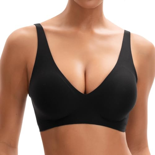 INNERSY Reggiseno Invisibile Senza Ferretto Imbottito Bralette, M, Nero