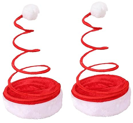 ULTECHNOVO 2 Stück Lustige Weihnachtsmütze mit Federn Roter Weihnachts Springhut für Erwachsene Party Dekoration Weihnachtsfest