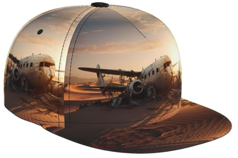 WBQLSL Baseballkappe mit Motiv Flugzeug in der Wüste, flache Krempe, Schirmmütze und verstellbarer Sport-Sonnenhut, Schwarz