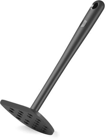 Hoffmann Kartoffelstampfer aus Edelstahl mit Silikon-Ummantelung, Anthrazit, 25 cm, Spülmaschinenfest, Hitzebeständig bis 200°C, Pürierstampfer, Küchenhelfer, Küchenstampfer