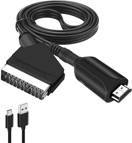 Menibeuty Cable SCART a HDMI, convertidor todo en uno, adaptador SCART a HDMI, convertidor con cable de entrada euroconector y cable HDMI de salida, compatible con HDTV STB VHS X6ox PS3 Sky DVD