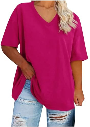Tee Shirt Femme Oversize T Shirt à Manches Courtes Vêtements Long Vetement de Sport Habit Ete Haut Grande Taille Teeshirt Ample Tee-Shirt Col V Tshirt