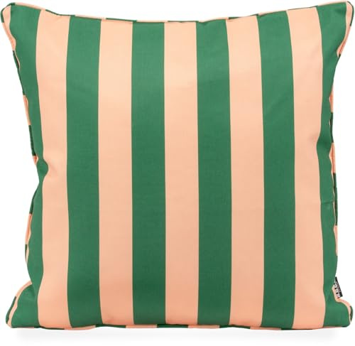 H.O.C.K. Riviera Stripe Outdoor Wendekissen – 50x50 cm Dekokissen mit Blockstreifen & Uni-Rückseite – Wetterfest, UV-Beständig & Schmutzabweisend – Handmade in Germany (Green Rosé)