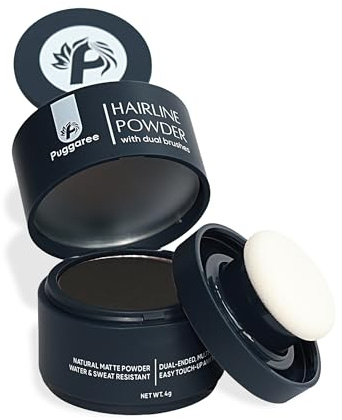 Puggaree Hairline Powder – Root Touch Up Hair Color for Gray Coverage, Bald Spot Concealer Hair Powder for Women & Men, Long-Lasting Root Cover Powder, Natural Looking Hairline Fill(#02 Black)