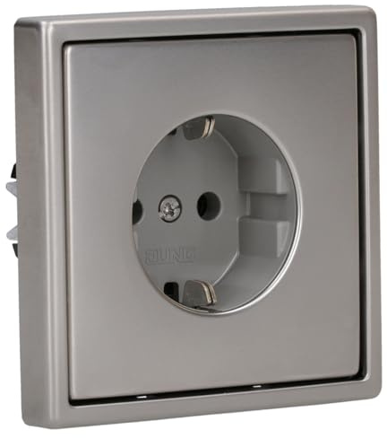 JUNG Serie LS SCHUKO Steckdose Set Edelstahl | mit ES1520 SCHUKO Steckdose, ES2981 Rahmen 1-fach