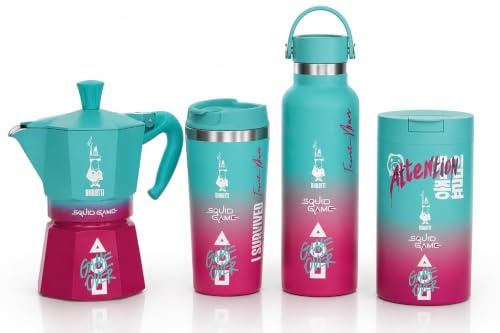 Bialetti Kit Squid Game© Moka 3 Tazze, Travel Mug, Bottiglia Termica