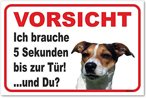 AdriLeo Schild - Vorsicht Jack Russell Terrier - 5 Sekunden - (20x30cm) / Achtung Hund Wachhund robust langlebig UV-beständig wetterfestes Warnschild