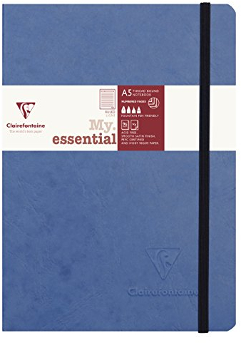 Clairefontaine 793464C Notizbuch AgeBag My Essentials, DIN A5, 14,8 x 21 cm, 96 Blatt, liniert, nummeriert, 90g, 1 Stück, blau