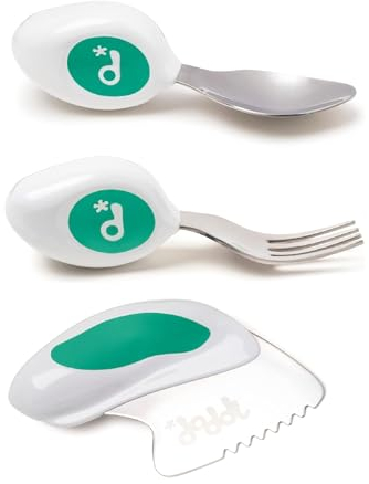 Ensemble 3 pièces doddl couteau, cuillère, fourchette - Apprenez à utiliser les couverts pour tout-petit en quelques minutes, les ustensiles pour 1 an et plus, les accessoires de sevrage, Aqua