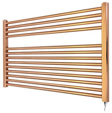 900mm(w) x 600mm(h) Straight Copper Electric Heated Towel Rail, Radiator, Warmer. Supplied with 300 Watt Electric Heating Element (PRE-FILLED with heating solution)
